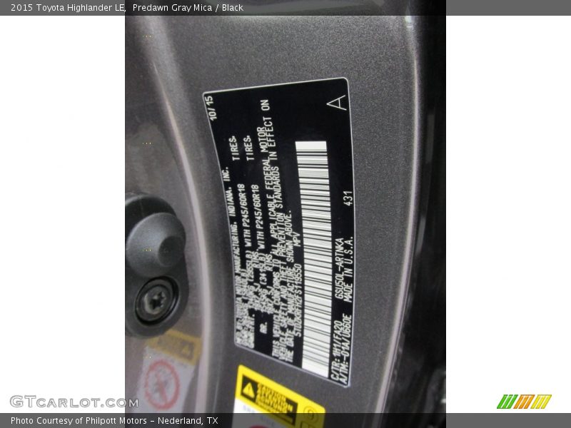 Predawn Gray Mica / Black 2015 Toyota Highlander LE