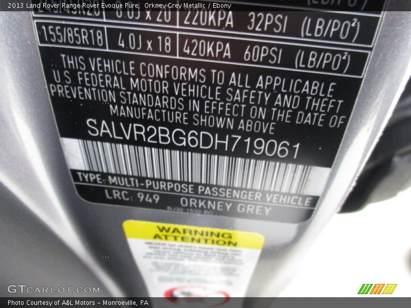 2013 Range Rover Evoque Pure Orkney Grey Metallic Color Code 949