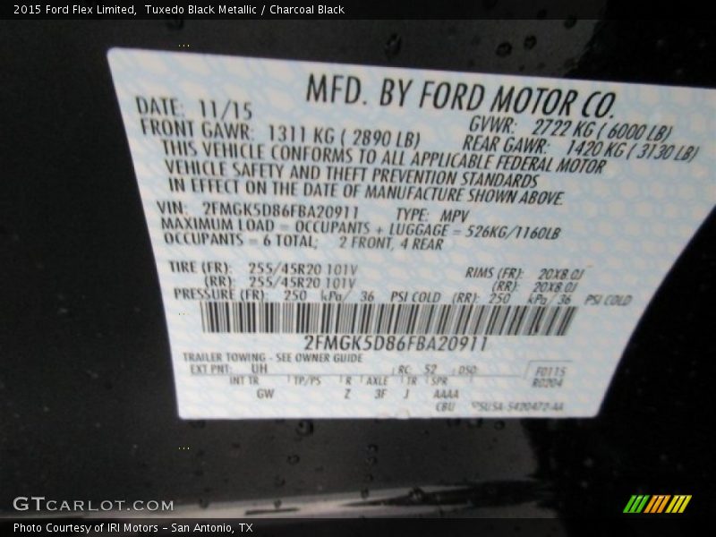 Tuxedo Black Metallic / Charcoal Black 2015 Ford Flex Limited