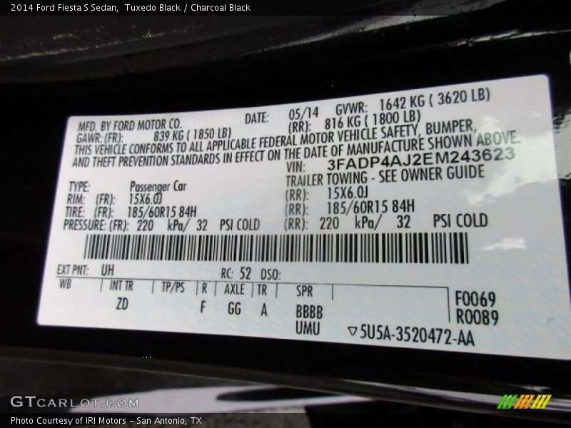 Tuxedo Black / Charcoal Black 2014 Ford Fiesta S Sedan