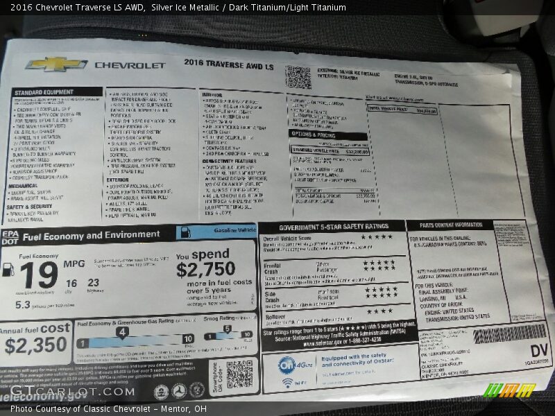 Silver Ice Metallic / Dark Titanium/Light Titanium 2016 Chevrolet Traverse LS AWD