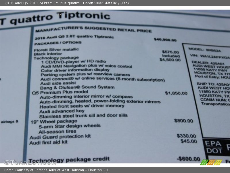 Florett Silver Metallic / Black 2016 Audi Q5 2.0 TFSI Premium Plus quattro