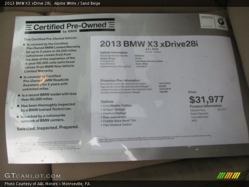 Alpine White / Sand Beige 2013 BMW X3 xDrive 28i
