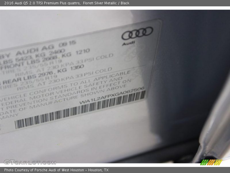 Florett Silver Metallic / Black 2016 Audi Q5 2.0 TFSI Premium Plus quattro