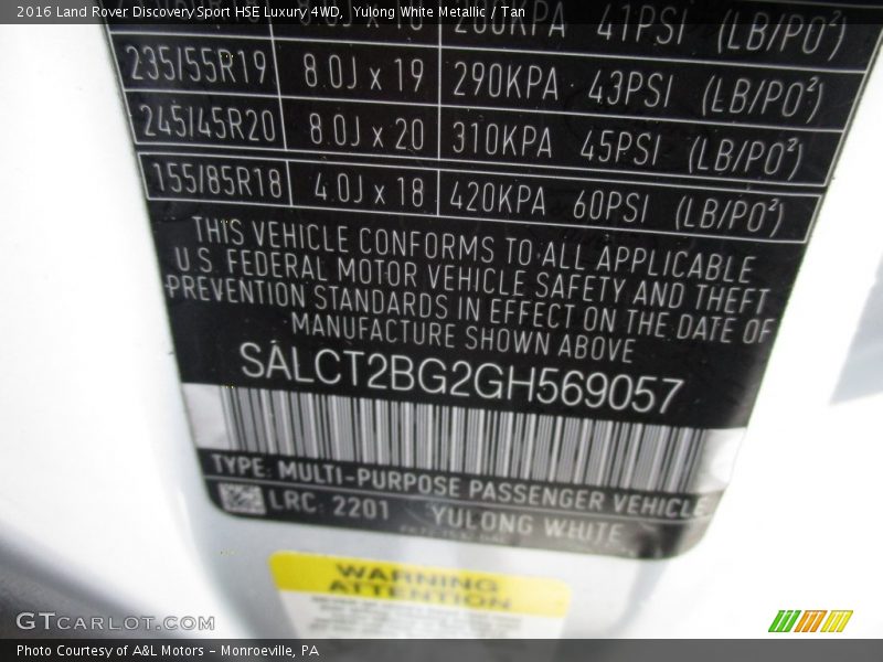 2016 Discovery Sport HSE Luxury 4WD Yulong White Metallic Color Code 2201