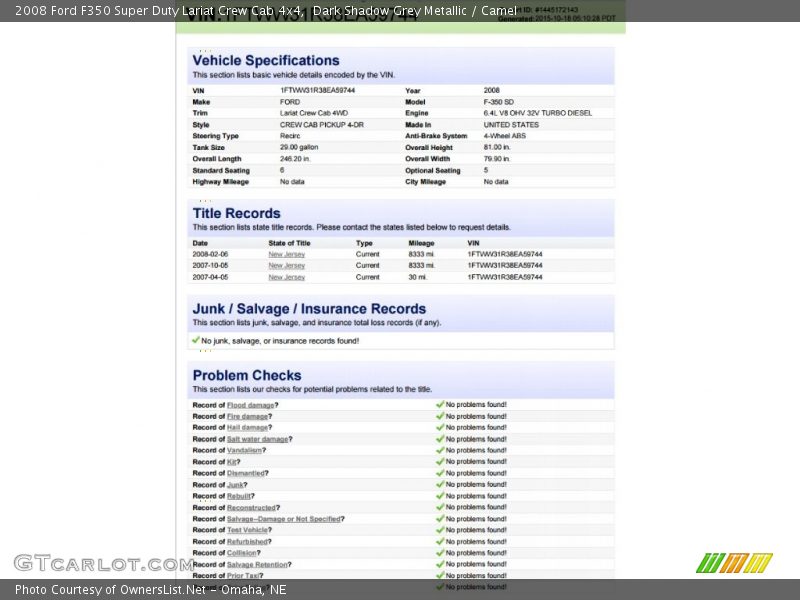 Dark Shadow Grey Metallic / Camel 2008 Ford F350 Super Duty Lariat Crew Cab 4x4