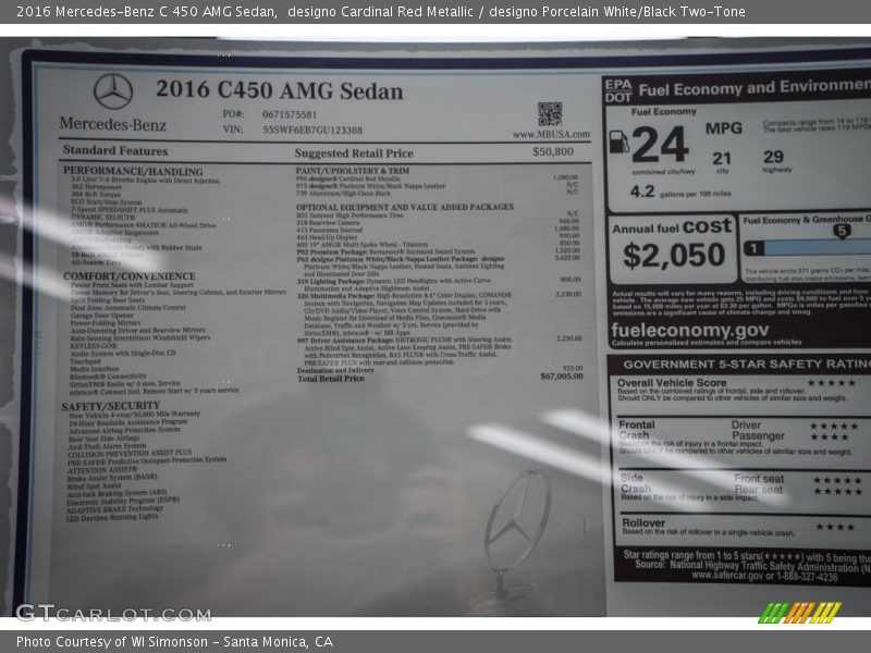  2016 C 450 AMG Sedan Window Sticker