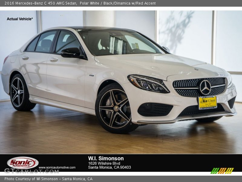 Polar White / Black/Dinamica w/Red Accent 2016 Mercedes-Benz C 450 AMG Sedan