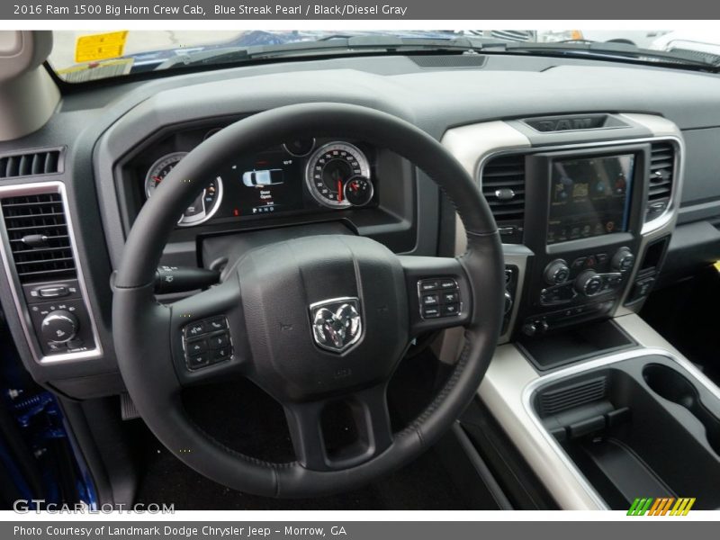 Blue Streak Pearl / Black/Diesel Gray 2016 Ram 1500 Big Horn Crew Cab