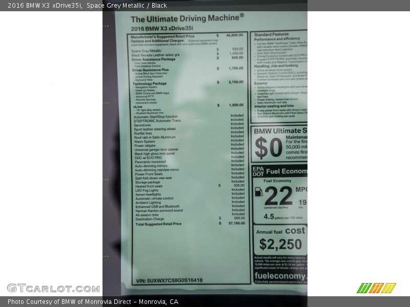 Space Grey Metallic / Black 2016 BMW X3 xDrive35i