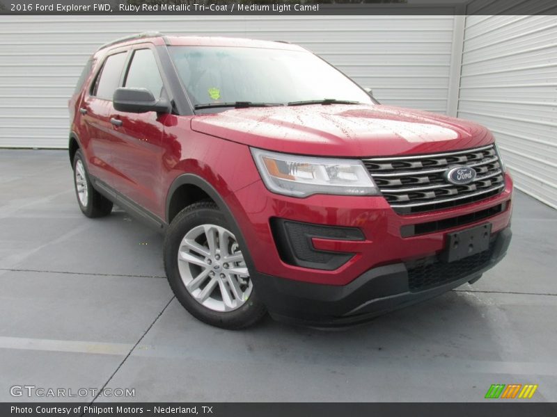 Ruby Red Metallic Tri-Coat / Medium Light Camel 2016 Ford Explorer FWD