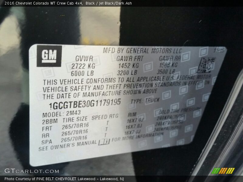 Black / Jet Black/Dark Ash 2016 Chevrolet Colorado WT Crew Cab 4x4