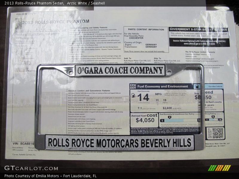  2013 Phantom Sedan Window Sticker