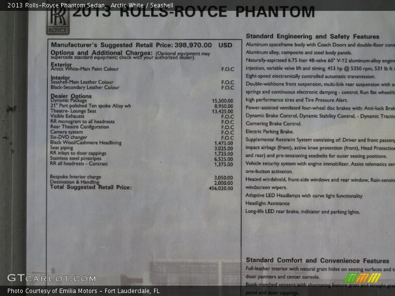  2013 Phantom Sedan Window Sticker