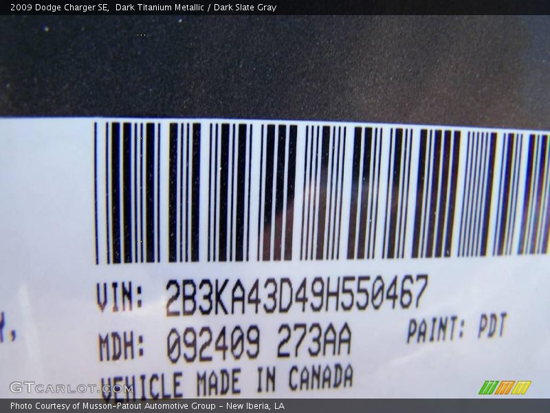 2009 Charger SE Dark Titanium Metallic Color Code PDT