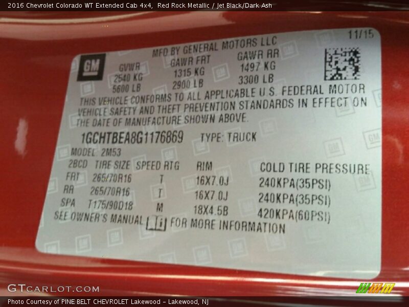 Red Rock Metallic / Jet Black/Dark Ash 2016 Chevrolet Colorado WT Extended Cab 4x4
