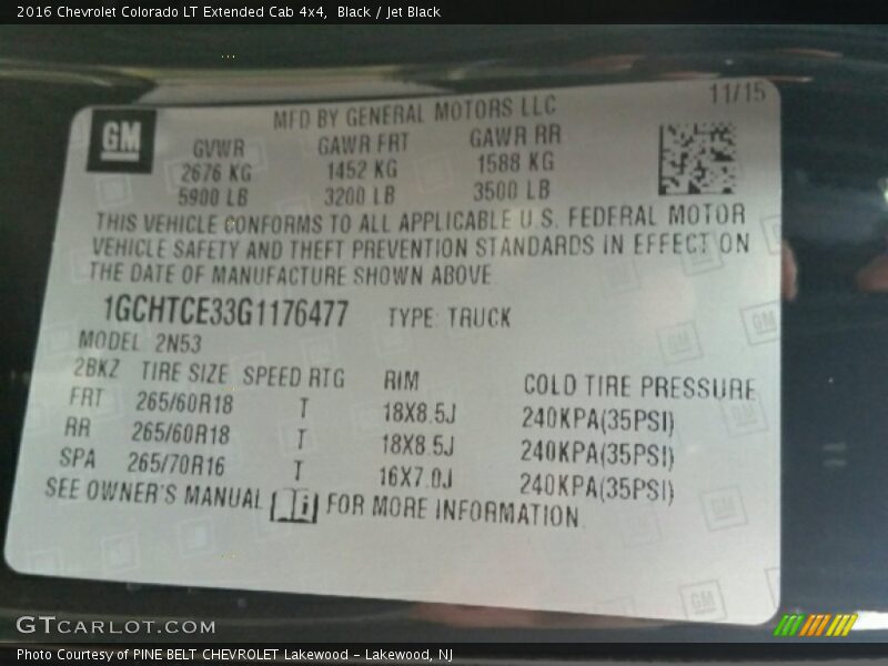 Black / Jet Black 2016 Chevrolet Colorado LT Extended Cab 4x4