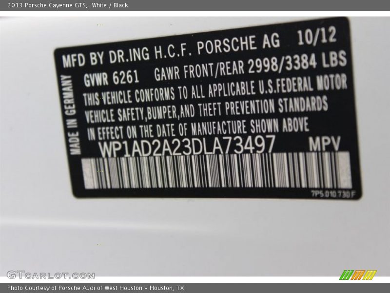White / Black 2013 Porsche Cayenne GTS