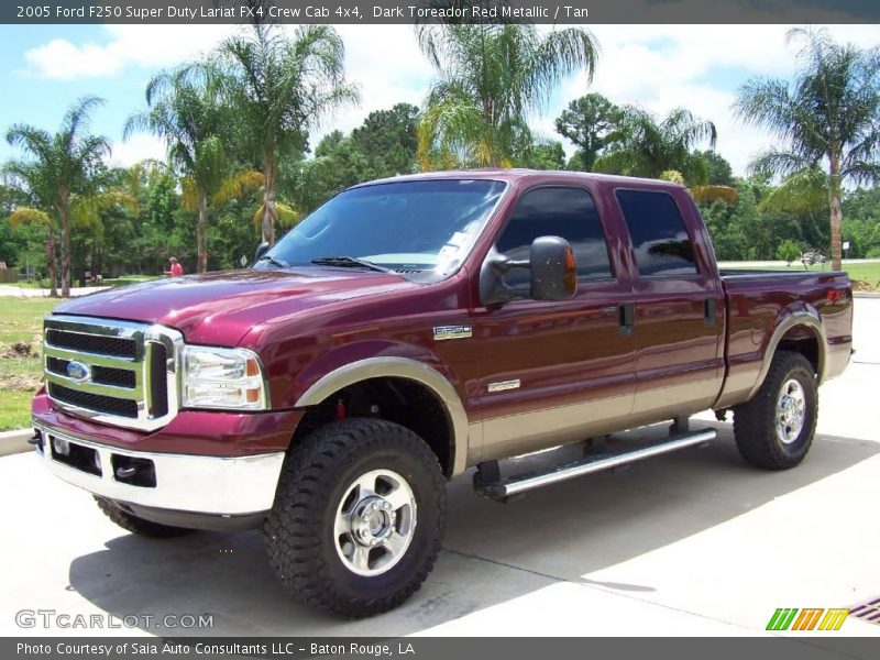 Dark Toreador Red Metallic / Tan 2005 Ford F250 Super Duty Lariat FX4 Crew Cab 4x4