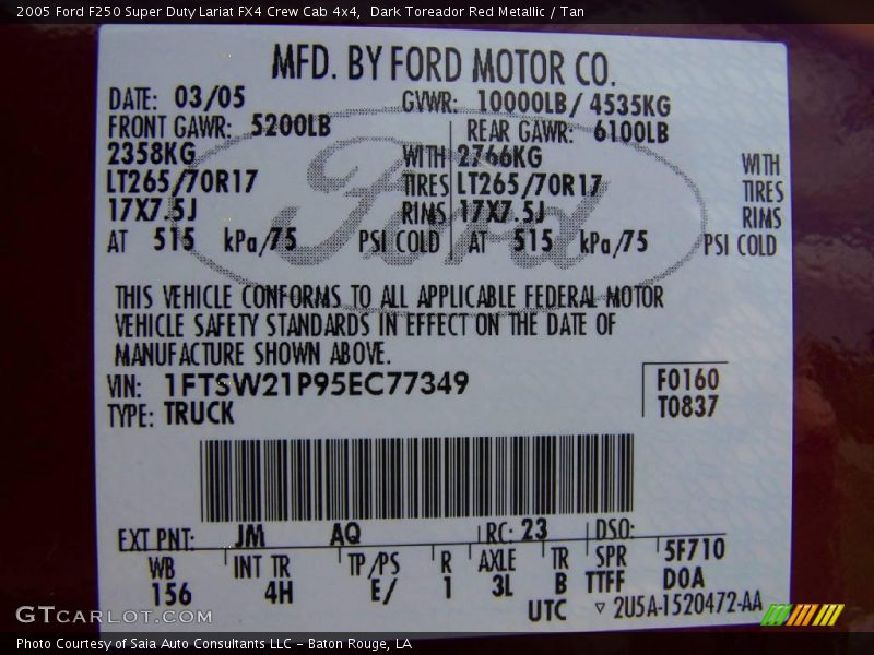 Dark Toreador Red Metallic / Tan 2005 Ford F250 Super Duty Lariat FX4 Crew Cab 4x4