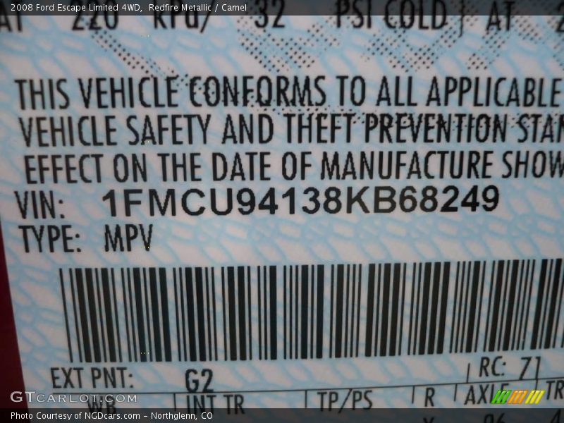 Redfire Metallic / Camel 2008 Ford Escape Limited 4WD