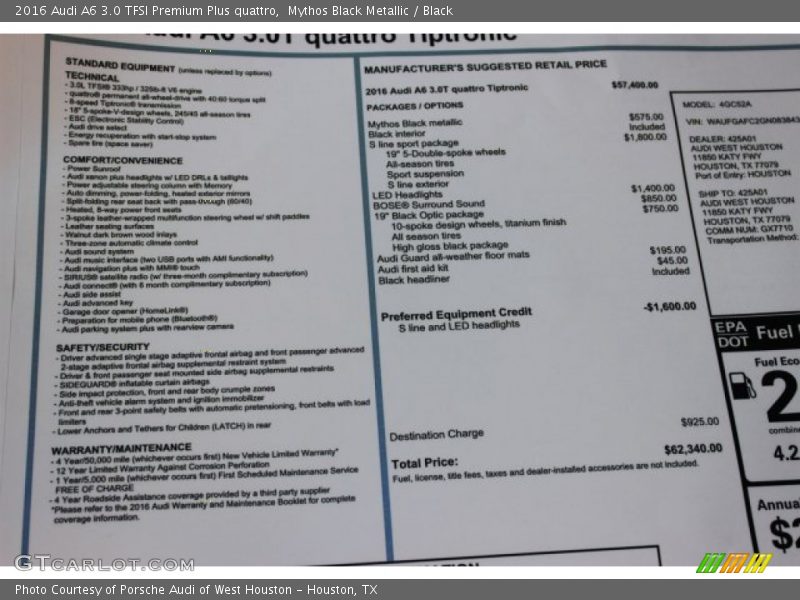 Mythos Black Metallic / Black 2016 Audi A6 3.0 TFSI Premium Plus quattro