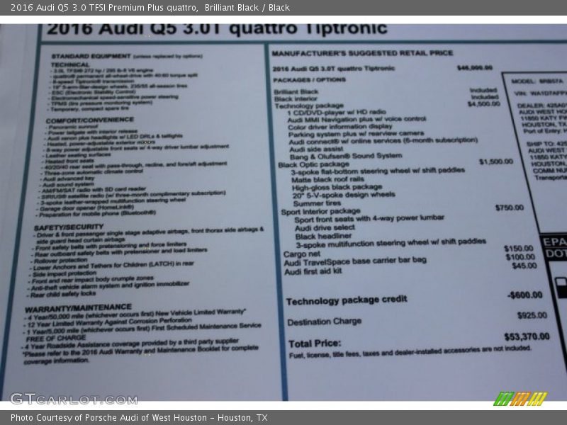 Brilliant Black / Black 2016 Audi Q5 3.0 TFSI Premium Plus quattro