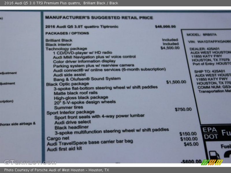 Brilliant Black / Black 2016 Audi Q5 3.0 TFSI Premium Plus quattro
