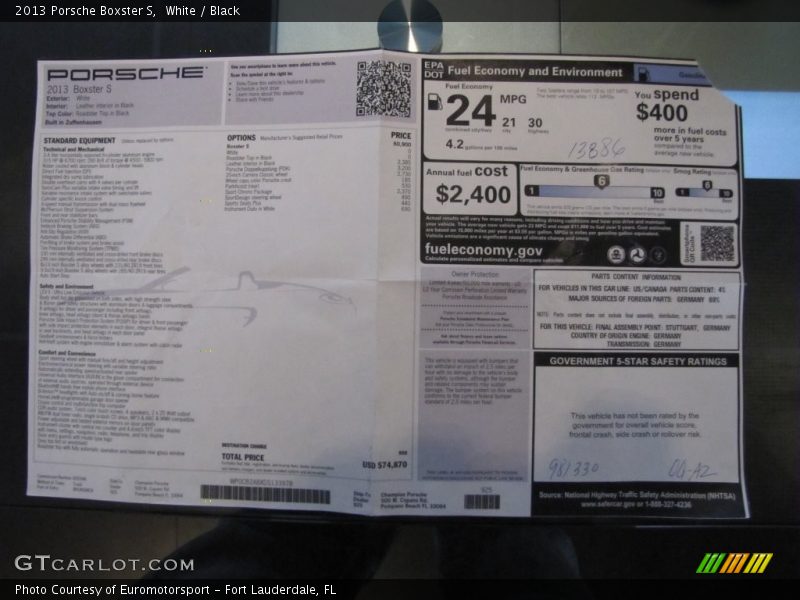  2013 Boxster S Window Sticker