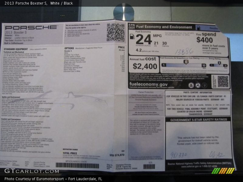  2013 Boxster S Window Sticker