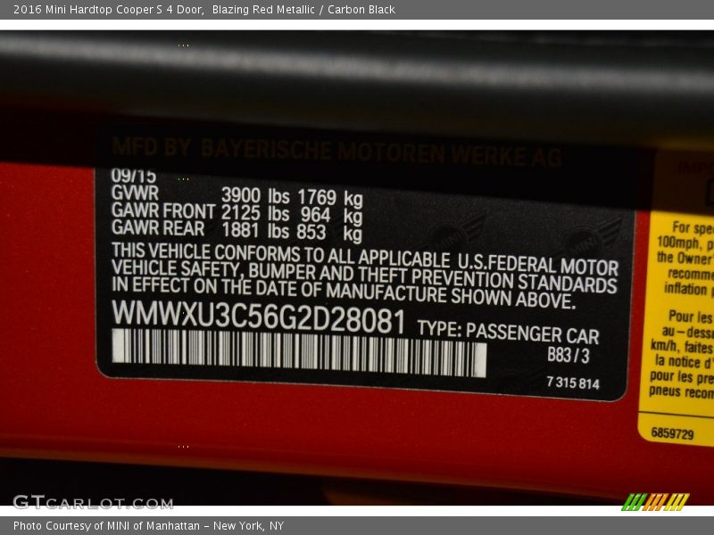 Blazing Red Metallic / Carbon Black 2016 Mini Hardtop Cooper S 4 Door
