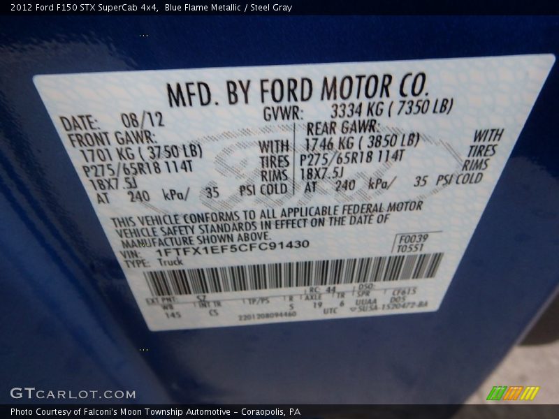 Blue Flame Metallic / Steel Gray 2012 Ford F150 STX SuperCab 4x4