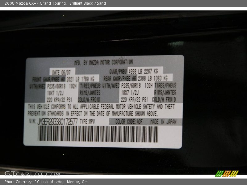 Brilliant Black / Sand 2008 Mazda CX-7 Grand Touring