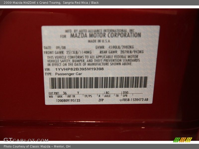 Sangria Red Mica / Black 2009 Mazda MAZDA6 s Grand Touring