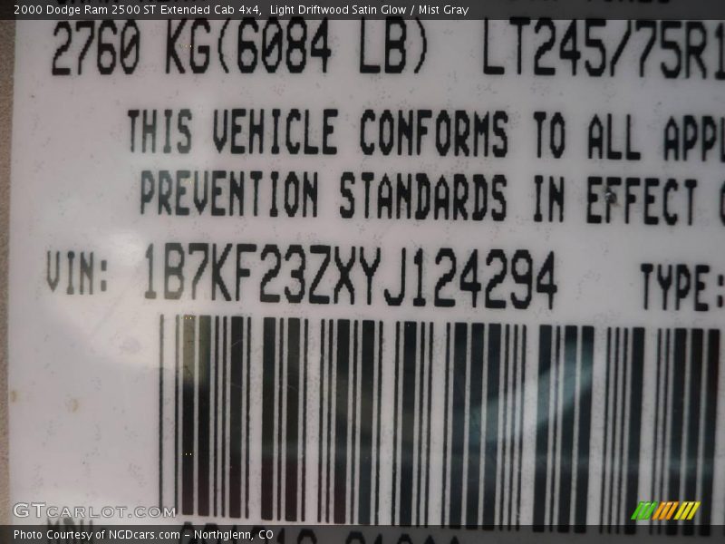 Light Driftwood Satin Glow / Mist Gray 2000 Dodge Ram 2500 ST Extended Cab 4x4