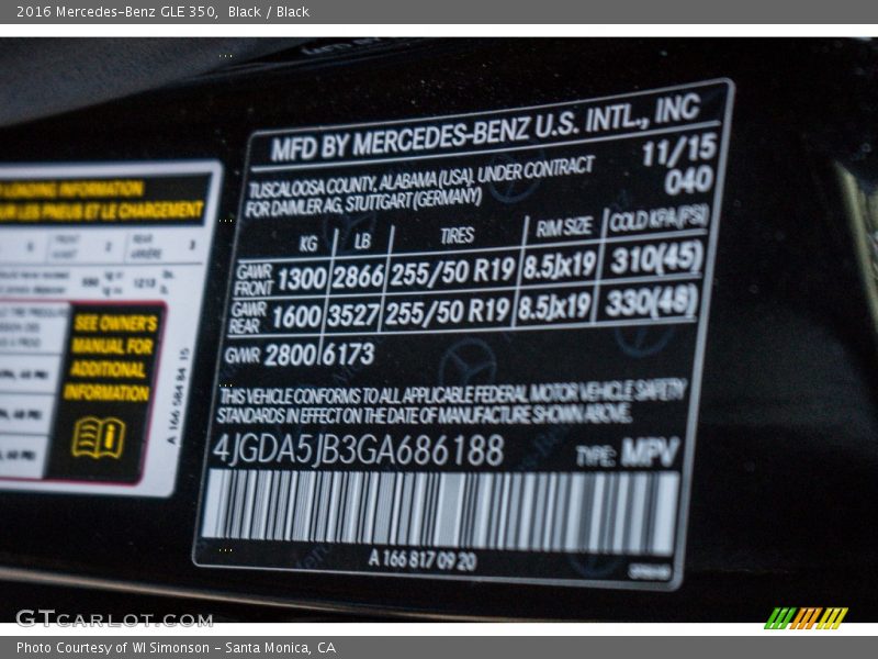 Black / Black 2016 Mercedes-Benz GLE 350