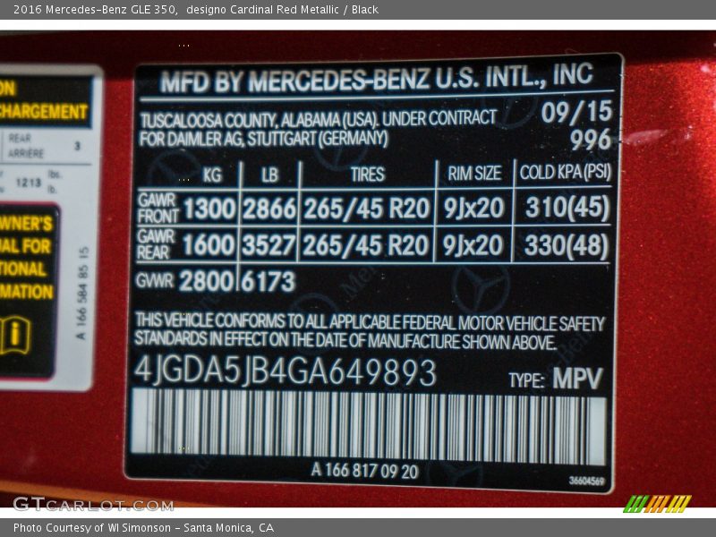 designo Cardinal Red Metallic / Black 2016 Mercedes-Benz GLE 350