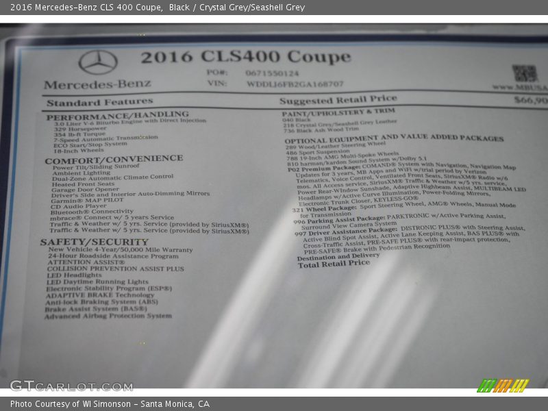 Black / Crystal Grey/Seashell Grey 2016 Mercedes-Benz CLS 400 Coupe