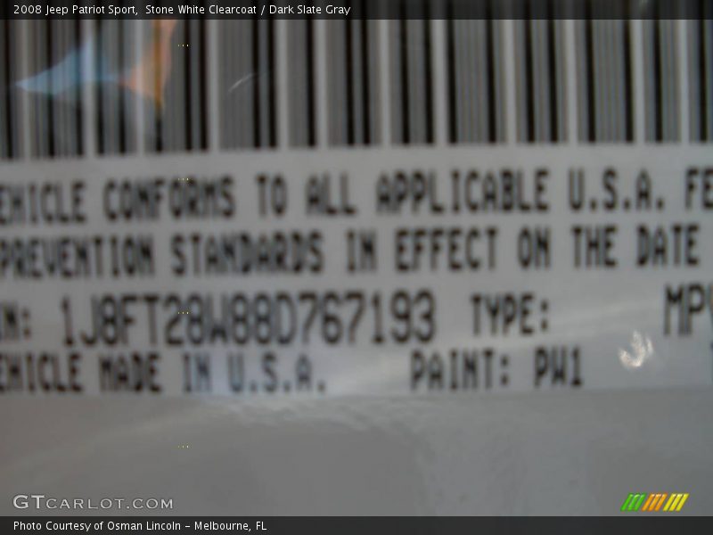 Stone White Clearcoat / Dark Slate Gray 2008 Jeep Patriot Sport