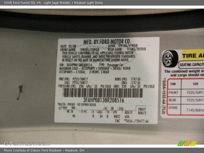 Light Sage Metallic / Medium Light Stone 2008 Ford Fusion SEL V6