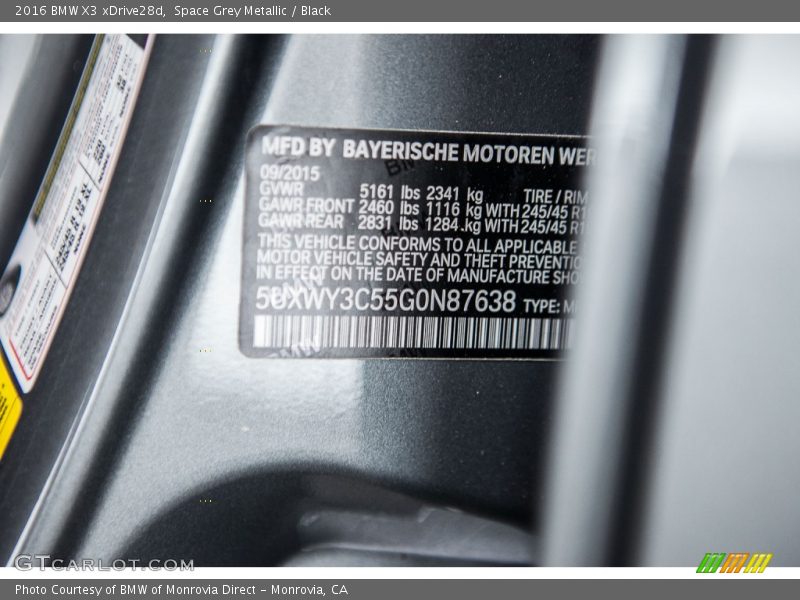 Space Grey Metallic / Black 2016 BMW X3 xDrive28d
