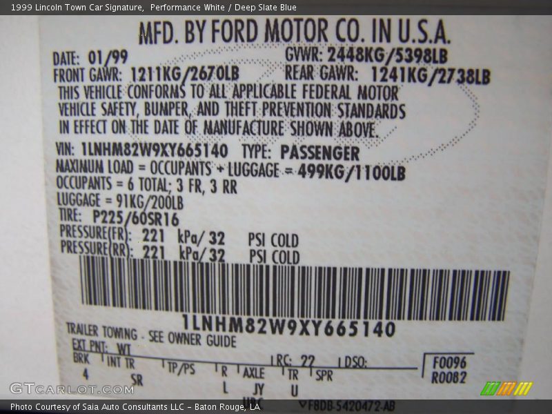 Performance White / Deep Slate Blue 1999 Lincoln Town Car Signature