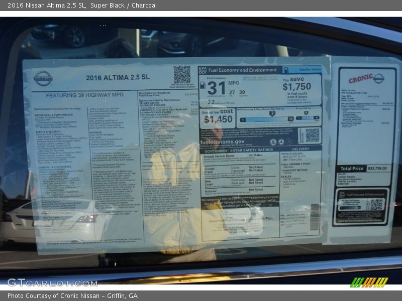  2016 Altima 2.5 SL Window Sticker