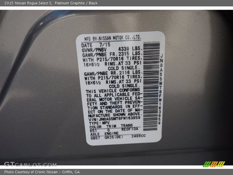 Platinum Graphite / Black 2015 Nissan Rogue Select S