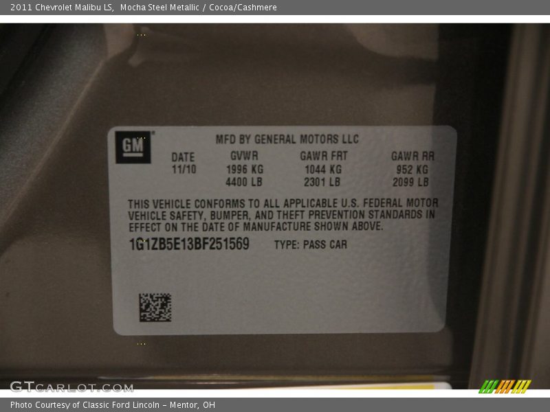 Mocha Steel Metallic / Cocoa/Cashmere 2011 Chevrolet Malibu LS