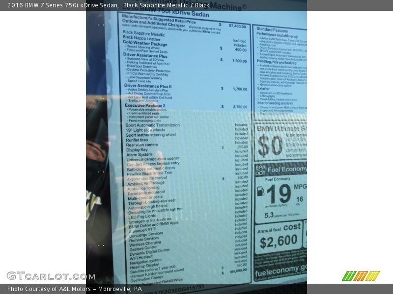 Black Sapphire Metallic / Black 2016 BMW 7 Series 750i xDrive Sedan