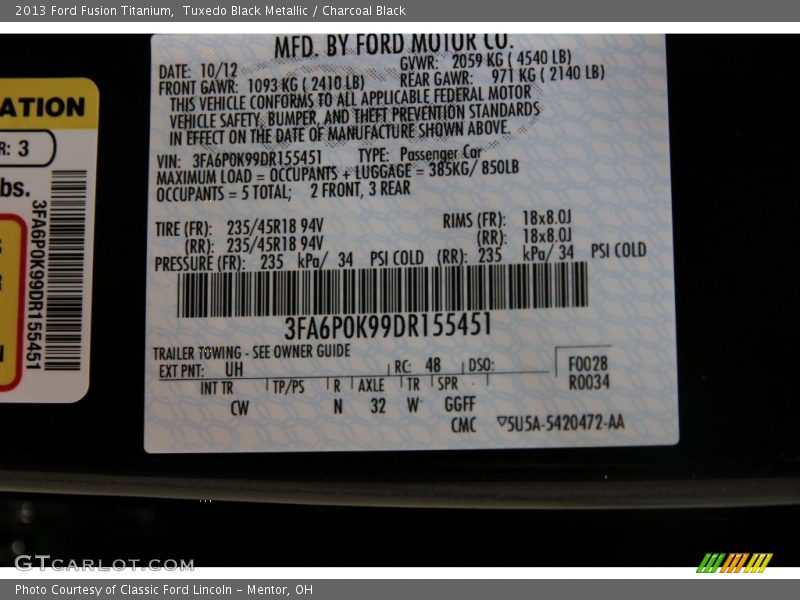 Tuxedo Black Metallic / Charcoal Black 2013 Ford Fusion Titanium