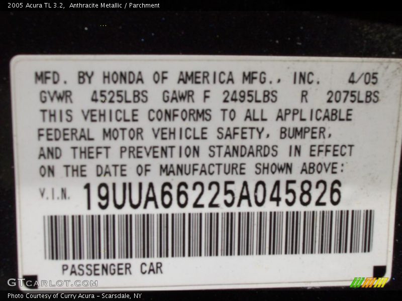 Anthracite Metallic / Parchment 2005 Acura TL 3.2