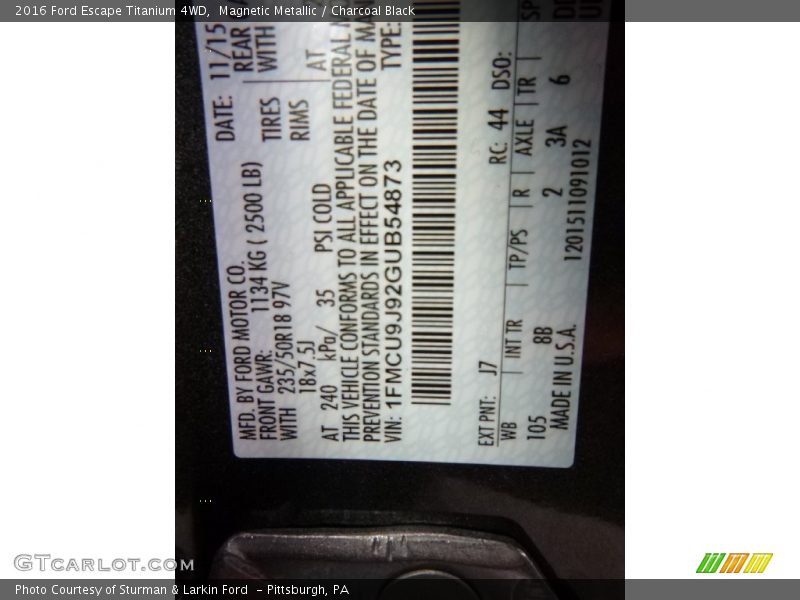 Magnetic Metallic / Charcoal Black 2016 Ford Escape Titanium 4WD
