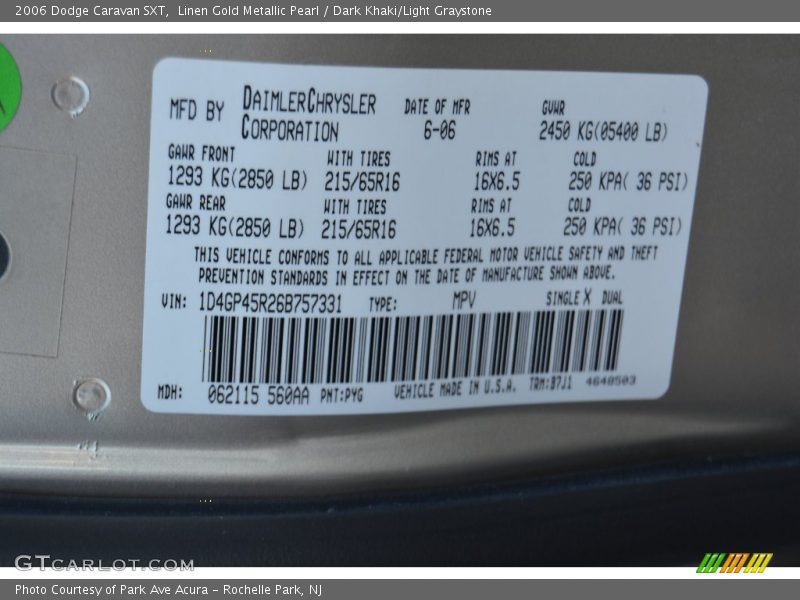 Linen Gold Metallic Pearl / Dark Khaki/Light Graystone 2006 Dodge Caravan SXT